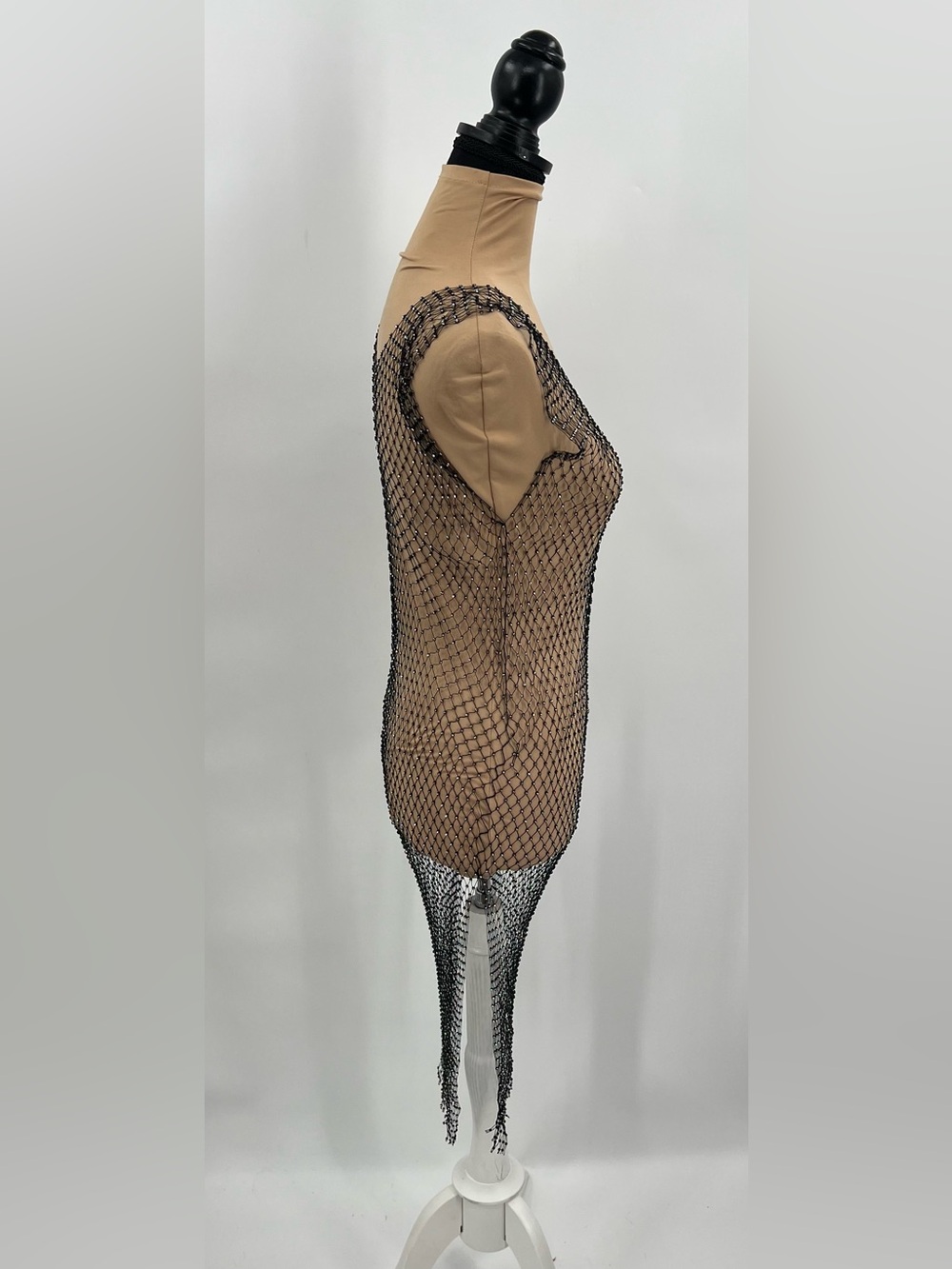 Black rhinestone mesh swim cover up dress XS beach club vacation resort festival - Picture 4 of 7